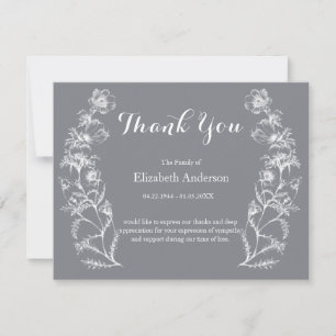 Funeral Memorial Modern Floral Grey Thank You Card