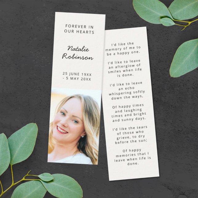 Funeral Memorial Modern Poem Mini Bookmark Card (Creator Uploaded)