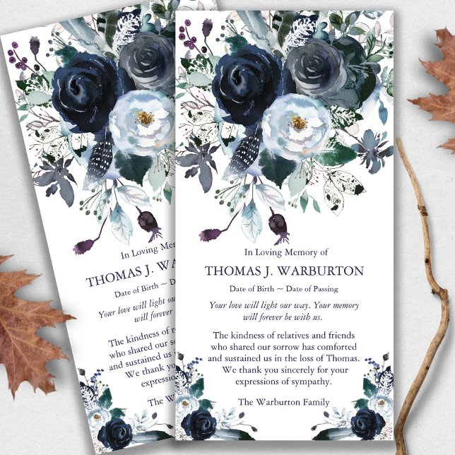 Funeral Memorial Navy Peonies Loss Thank You Cards (funeral thank you cards, bereavement, elegant, simple, celebration of life, sympathy card)