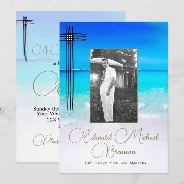 Funeral Memorial Ocean Sea Christian Photo  Invitation (Front/Back)