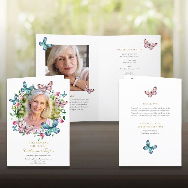 Funeral Memorial Order Of Service Butterfly Photo Programme (Funeral Memorial Order Of Service Butterfly Photo Program)