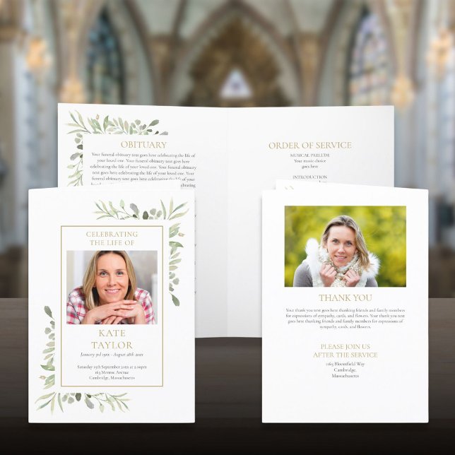 Funeral Memorial Order Of Service Photo Greenery  Programme (Funeral Memorial Order Of Service Photo Greenery Program)