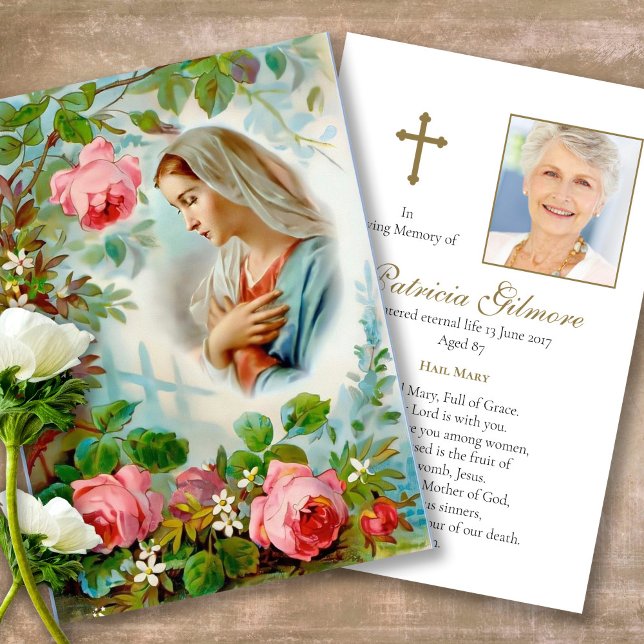 Funeral Memorial Our Lady Prayer Sympathy Cards (catholic, religious, celebration of life, in loving memory of, prayer cards for bereavement)