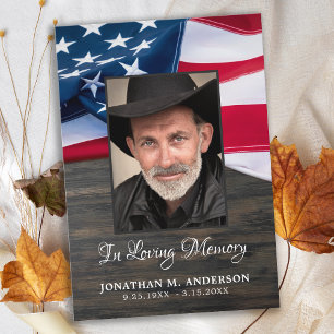Funeral Memorial Patriotic Veteran Photo USA Flag Thank You Card