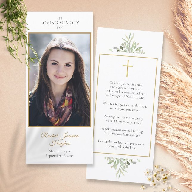 Funeral Memorial Photo Greenery Prayer Card (Creator Uploaded)