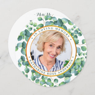 Funeral Memorial Prayer Card Eucalyptus Gold Photo