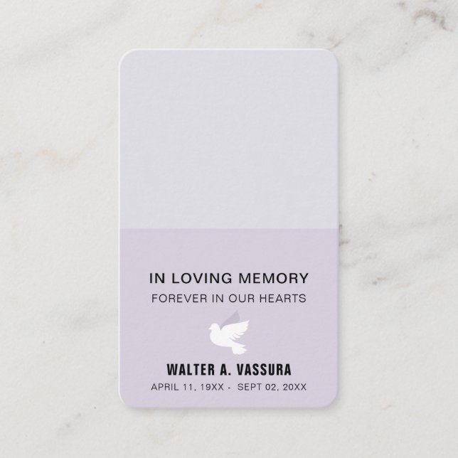 Funeral Memorial Prayer Dove Photo Card (Front)