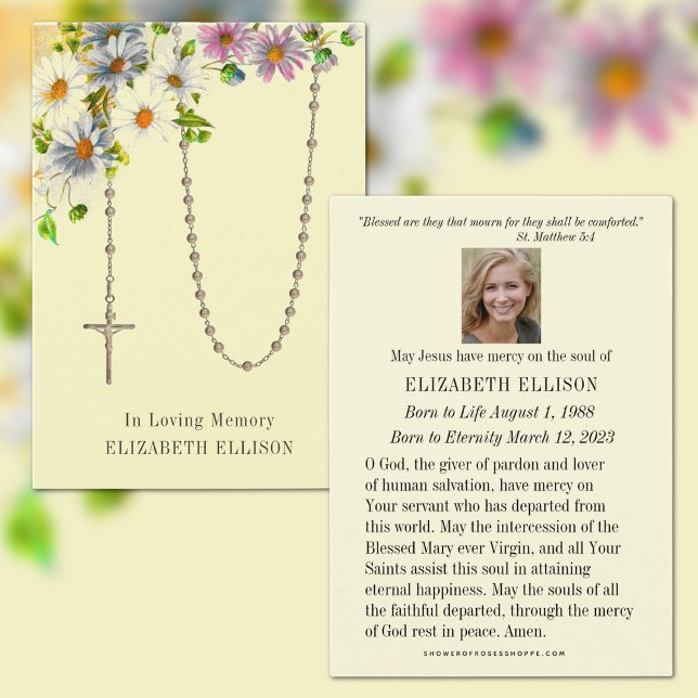  Funeral Memorial Prayer Floral Rosary (Traditional Catholic Funeral Memorial Prayer Card with the Holy Rosary and Spring Flowers)