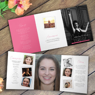 Funeral memorial program snap photos pink Tri-Fold programme