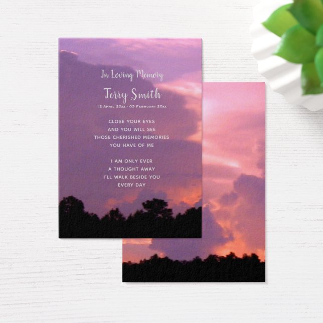 Funeral / Memorial Remembrance Prayer Card (Desk)