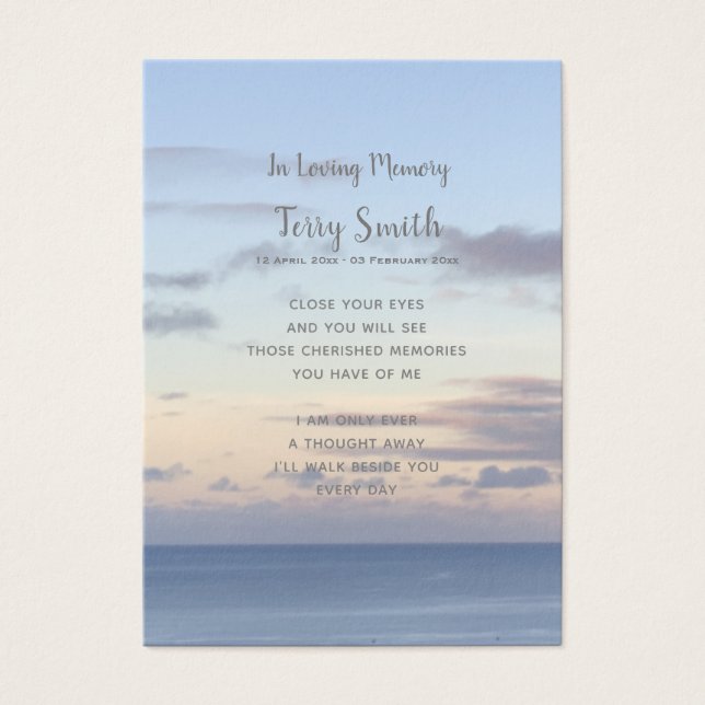 Funeral / Memorial Remembrance Prayer Card (Front)