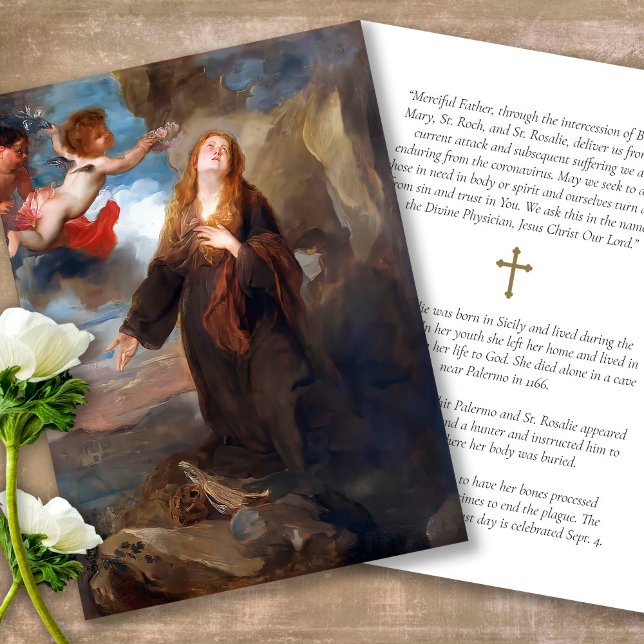 Funeral Memorial St Rosalia Prayer Sympathy Cards (catholic, religious, celebration of life, in loving memory of, prayer cards for bereavement)
