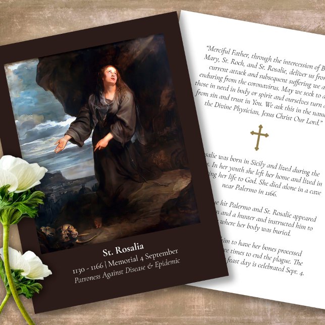 Funeral Memorial St Rosalia Prayer Sympathy Cards (catholic, religious, celebration of life, in loving memory of, prayer cards for bereavement)