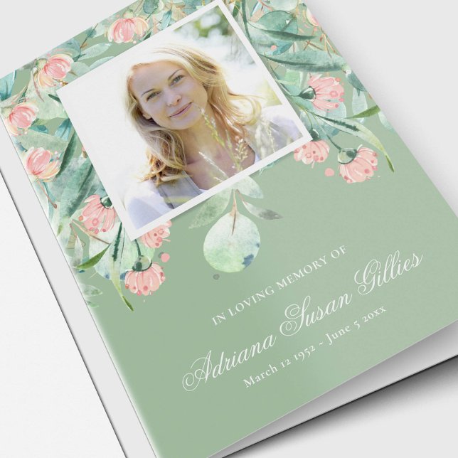 Funeral Memorial Sympathy Celebration of Life Card (Sympathy Funeral Thank You Card Eucalyptus and pink gum nuts)