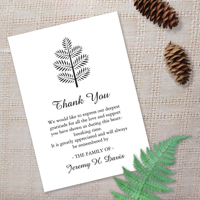 Funeral Memorial Tropical Tree Branch Botanical Thank You Card (Creator Uploaded)