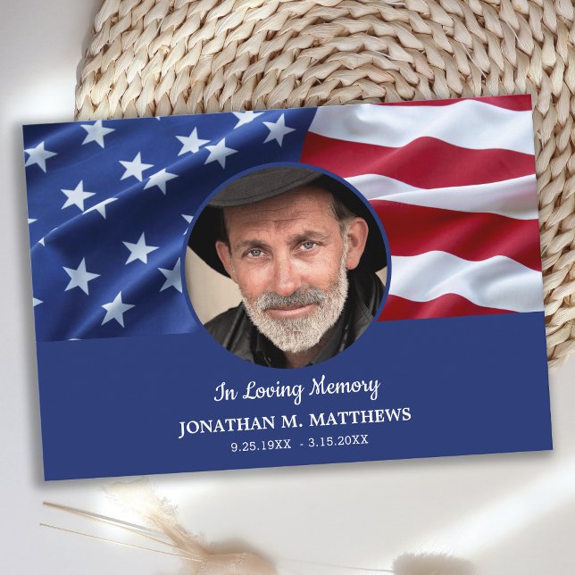 Funeral Memorial USA American Flag Photo Patriotic Thank You Card (Creator Uploaded)