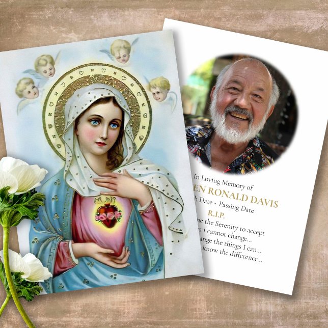 Funeral Memorial Virgin Mary Prayer Sympathy Cards (catholic, religious, celebration of life, in loving memory of, prayer cards for bereavement)