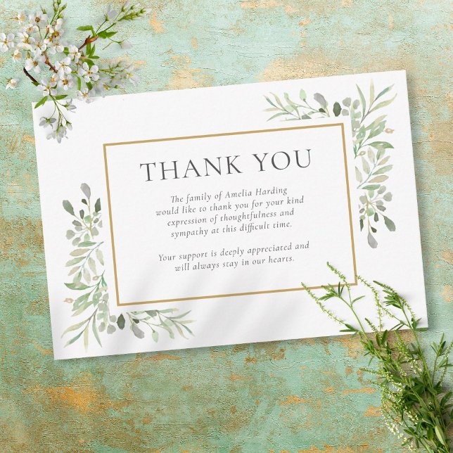 Funeral Memorial Watercolor Foliage Thank You Card (Creator Uploaded)