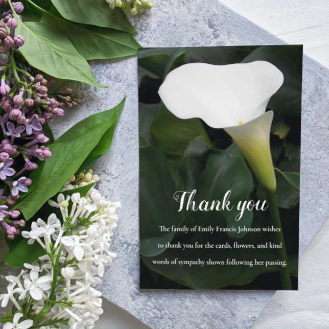 Funeral/Memorial White Lily Floral Thank You Card (In Situ)
