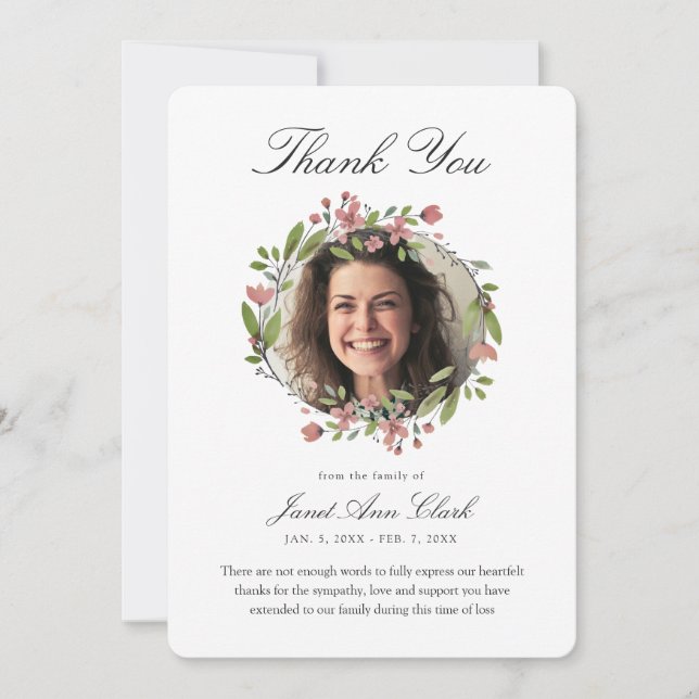 Funeral Memory Thank You Photo Card (Front)