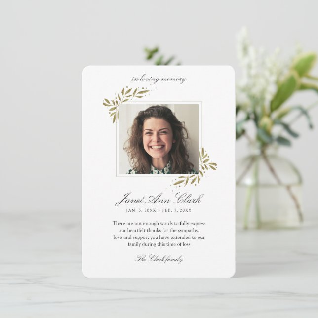 Funeral Memory Thank You Photo Card (Standing Front)