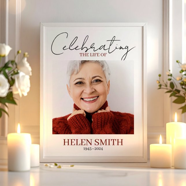 Funeral Minimalist Simple Memorial Photo Poster (Funeral Minimalist Simple Memorial Photo Poster, Celebration of Life)