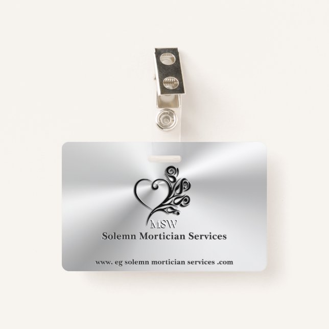 Funeral Mortician Services, Heart and Roses ID Badge (Front with Clip)
