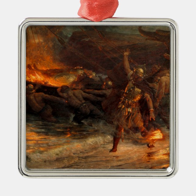 Funeral of a Viking (by Frank Dicksee) Metal Tree Decoration (Front)