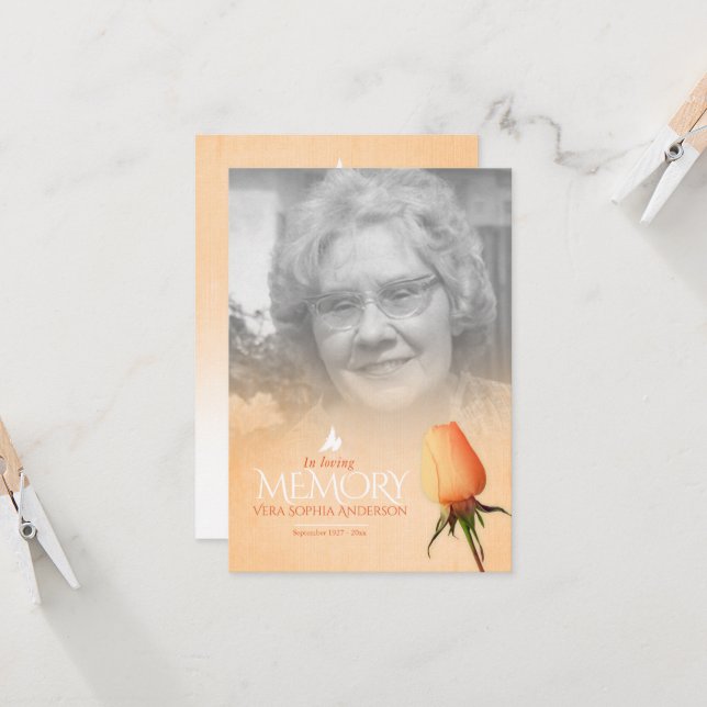 Funeral orange rose photo remembrance poem (Front/Back In Situ)