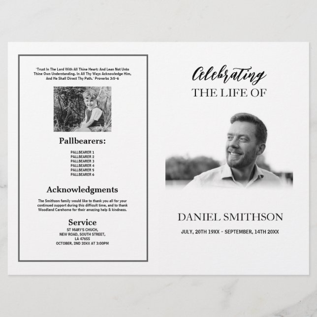 Funeral Order of Service Celebrating Black & White Flyer (Front)
