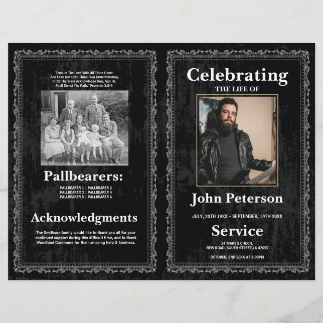 Funeral Order of Service Gothic Rock Black Design Flyer (Front)