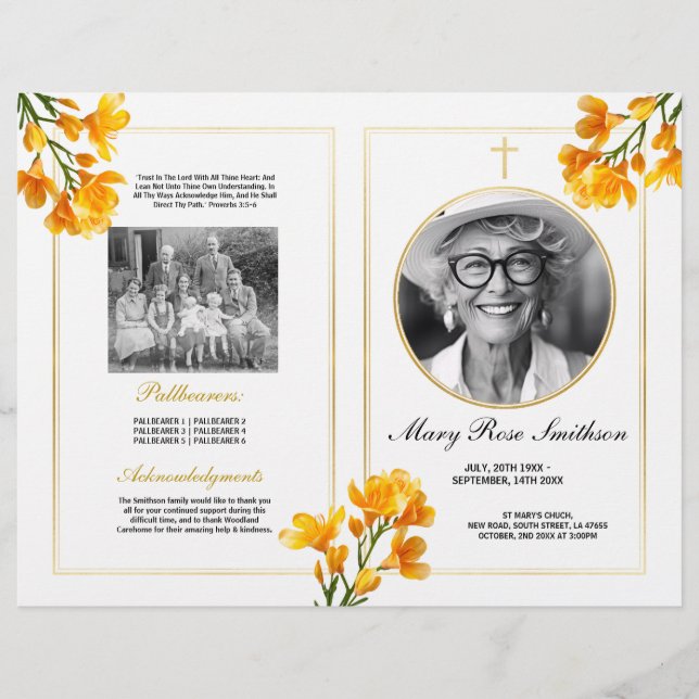 Funeral Order of Service Life Freesia Floral Flyer (Front)