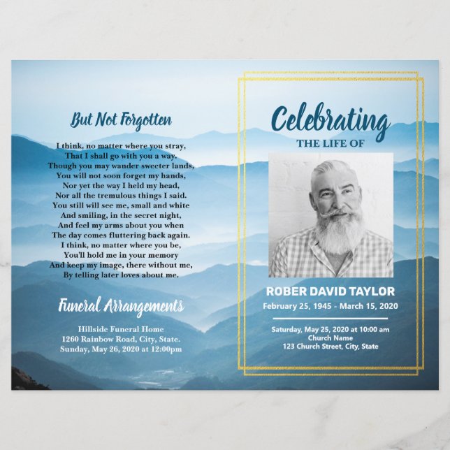 Funeral Order of Service Mountain Memorial Program (Front)