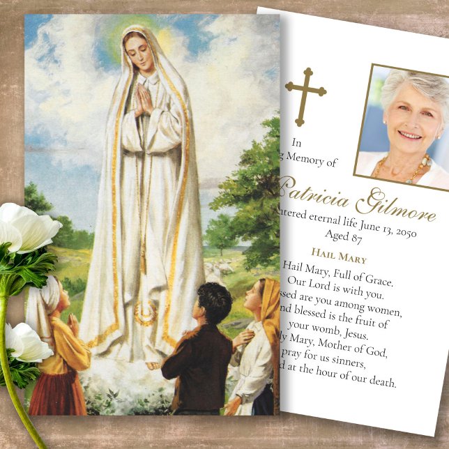 Funeral Our Lady of Fatima Prayer Sympathy Cards (catholic, religious, celebration of life, in loving memory of, prayer cards for bereavement)