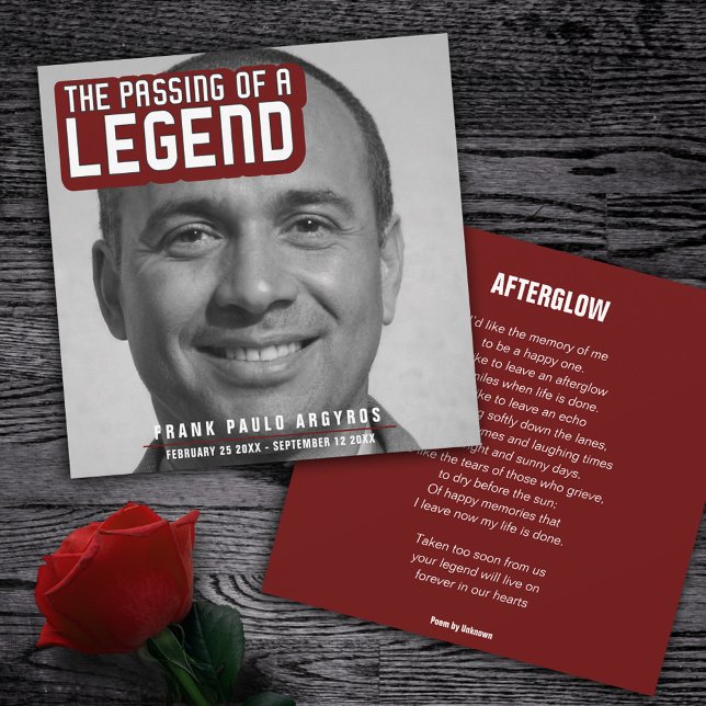 Funeral passing of a legend dark red poem card (Creator Uploaded)