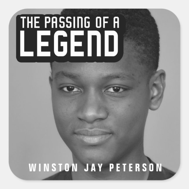 Funeral passing of a legend modern text mono square sticker (Front)