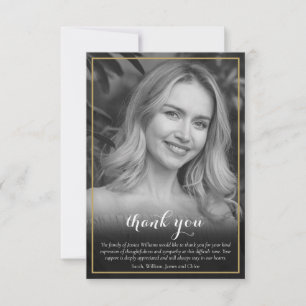 Funeral Photo Black and White Elegant Script Thank You Card
