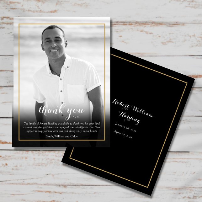 Funeral Photo Black and White Elegant Thank You Postcard (Creator Uploaded)