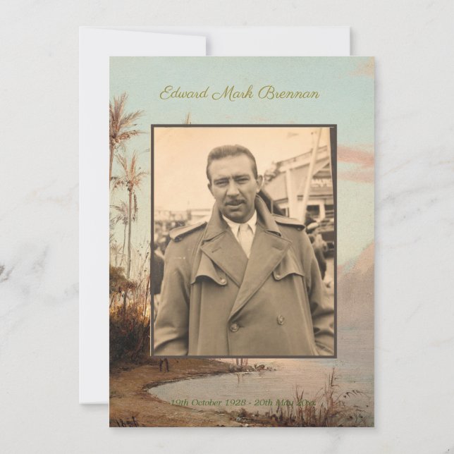 Funeral Photo Elegant Tropical Island Palm Trees Invitation (Back)