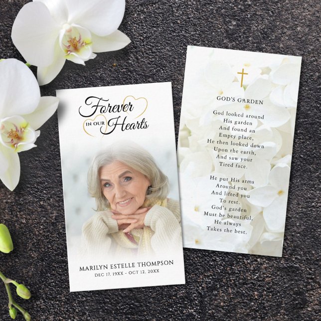 Funeral Photo Forever Hearts Cross Prayer Card (Creator Uploaded)