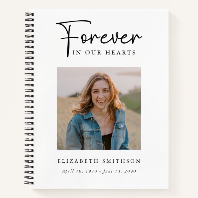Funeral Photo Forever in our Hearts Poem Prayer Notebook (Front)