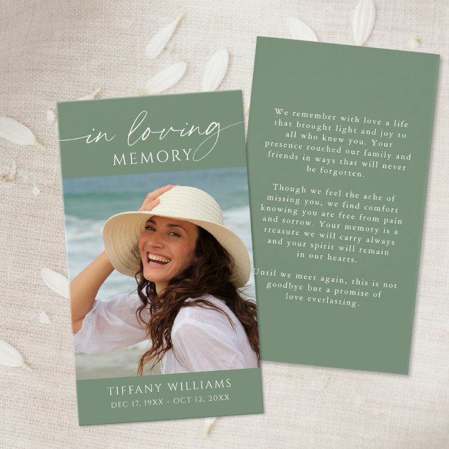 Funeral Photo In Loving Memory Elegant Prayer Card (Creator Uploaded)