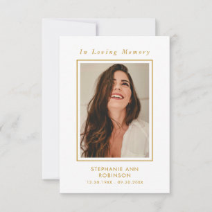 Funeral Photo Memorial Gold Script Keepsake Card