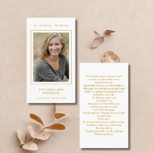 Funeral Photo Memorial Gold Script Prayer Card