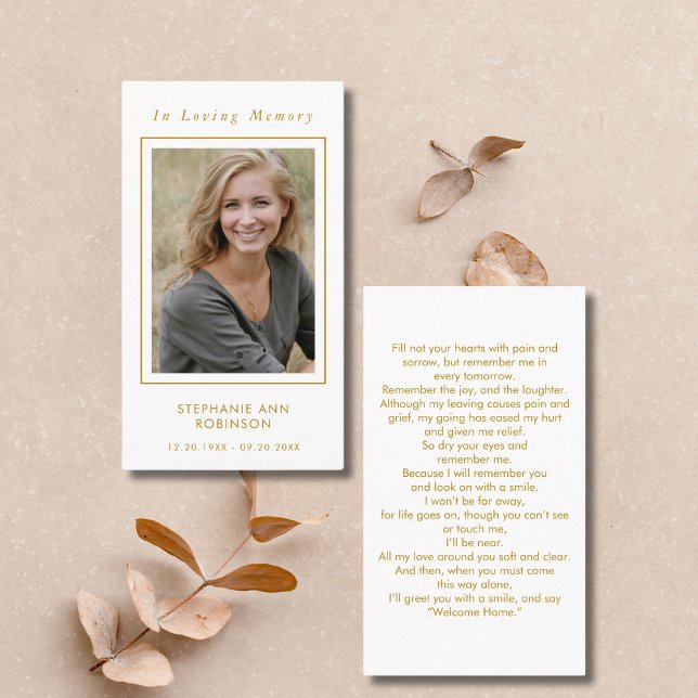 Funeral Photo Memorial Gold Script Prayer Card (Creator Uploaded)