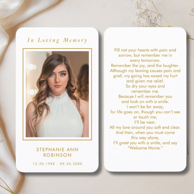 Funeral Photo Memorial Gold Script Prayer Card (Creator Uploaded)