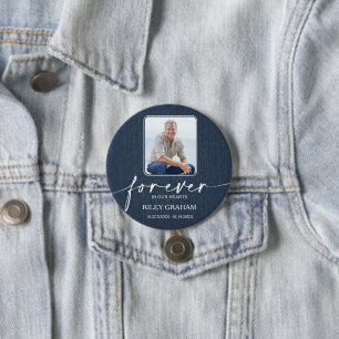 Funeral Photo Memorial Tribute Blue Jean 7.5 Cm Round Badge
