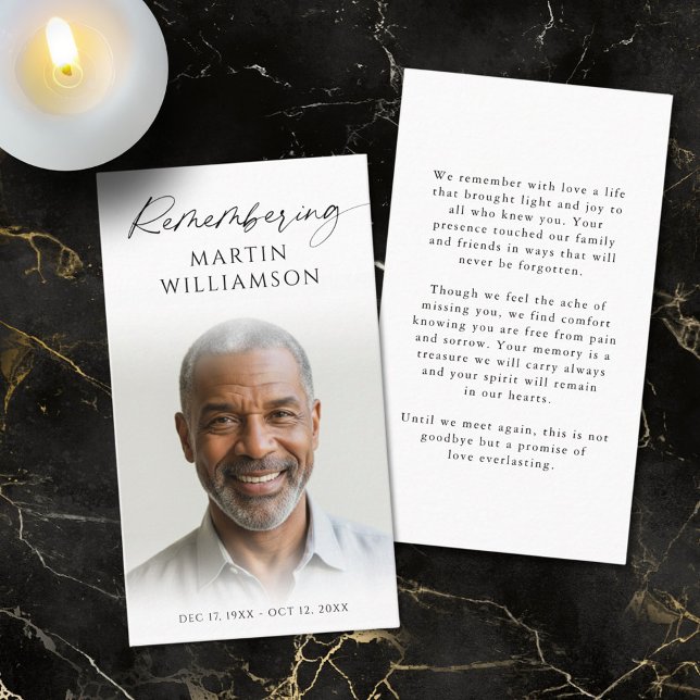 Funeral Photo Remembering Name Modern Prayer Card (Creator Uploaded)