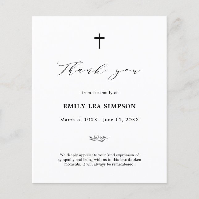 Funeral Photo Sympathy Grief Thank You  Card (Front)