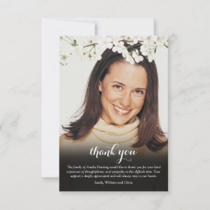 Funeral Photo White Blossom Floral Thank You Card